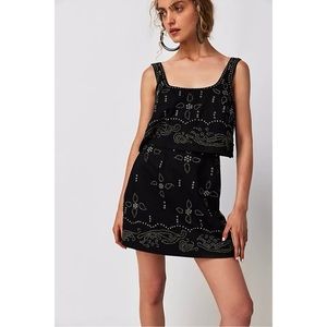 Free People Seven Wishes Mini Dress Black Gold XS